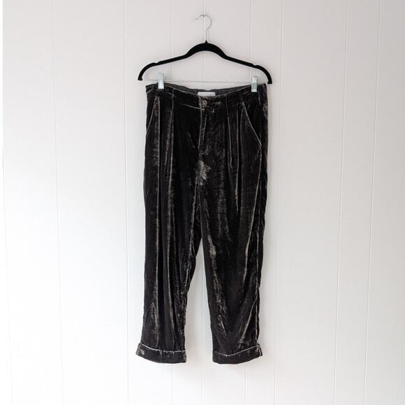 Anthropologie Ett:twa Taupe Brown Cuffed Velvet Ankle Trousers Pants, size S - Picture 1 of 11